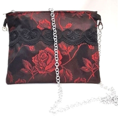 Borsa da Sera in tessuto Lampasso con fodera di cotone  con catena (24 x 16 x 2 cm)