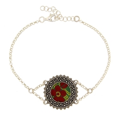 Bracciale d´argento in filigrana sarda con broccato verde