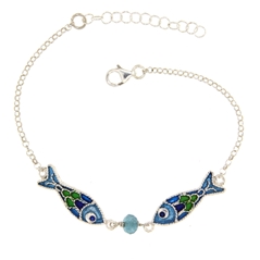 Bracciale in argento con due pesci di filigrana smaltati