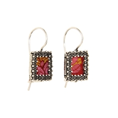 RR Orafi in Sassari Orecchini d´argento con cornice di rose in filigrana e broccato rosso