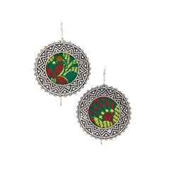 Orecchini in filigrana d´argento con broccato verde