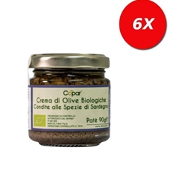 6 VASETTI di PATÈ - CREMA DI OLIVE VERDÌ BIOLOGICHE CONDITA ALLE SPEZIE DI SARDEGNA