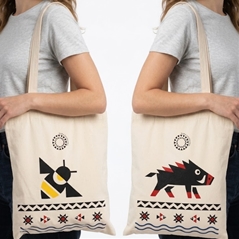 Borsa in tela con ape e cinghiale